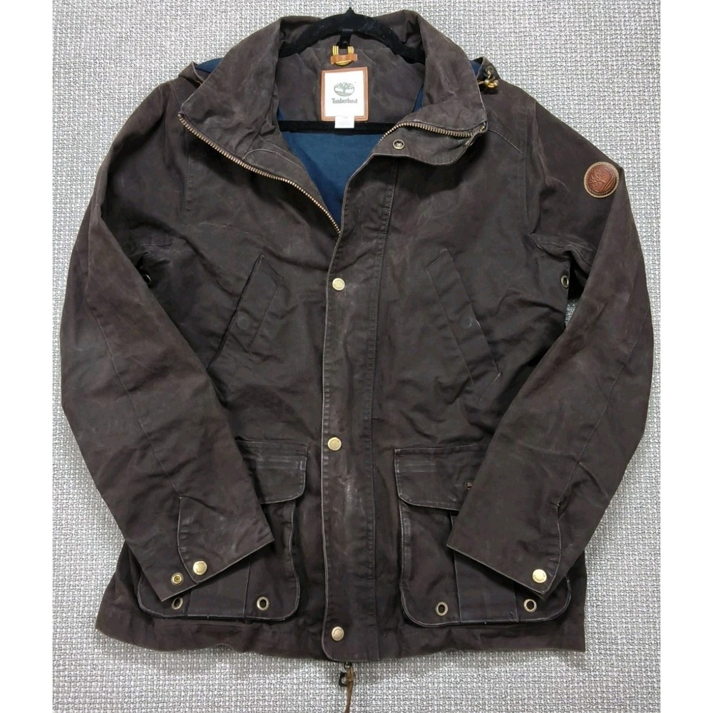 Timberland Mt Davis Waxed Canvas Jacket Men's Small Plaid Flannel Lined Brown